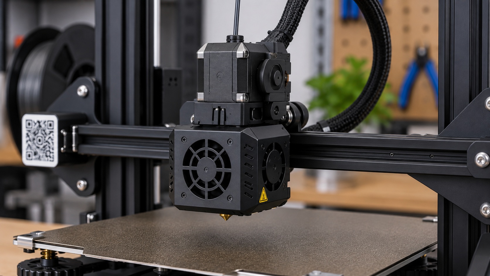 Detalle del extrusor directo y hotend de alta temperatura de la Voxelab Aquila S2.