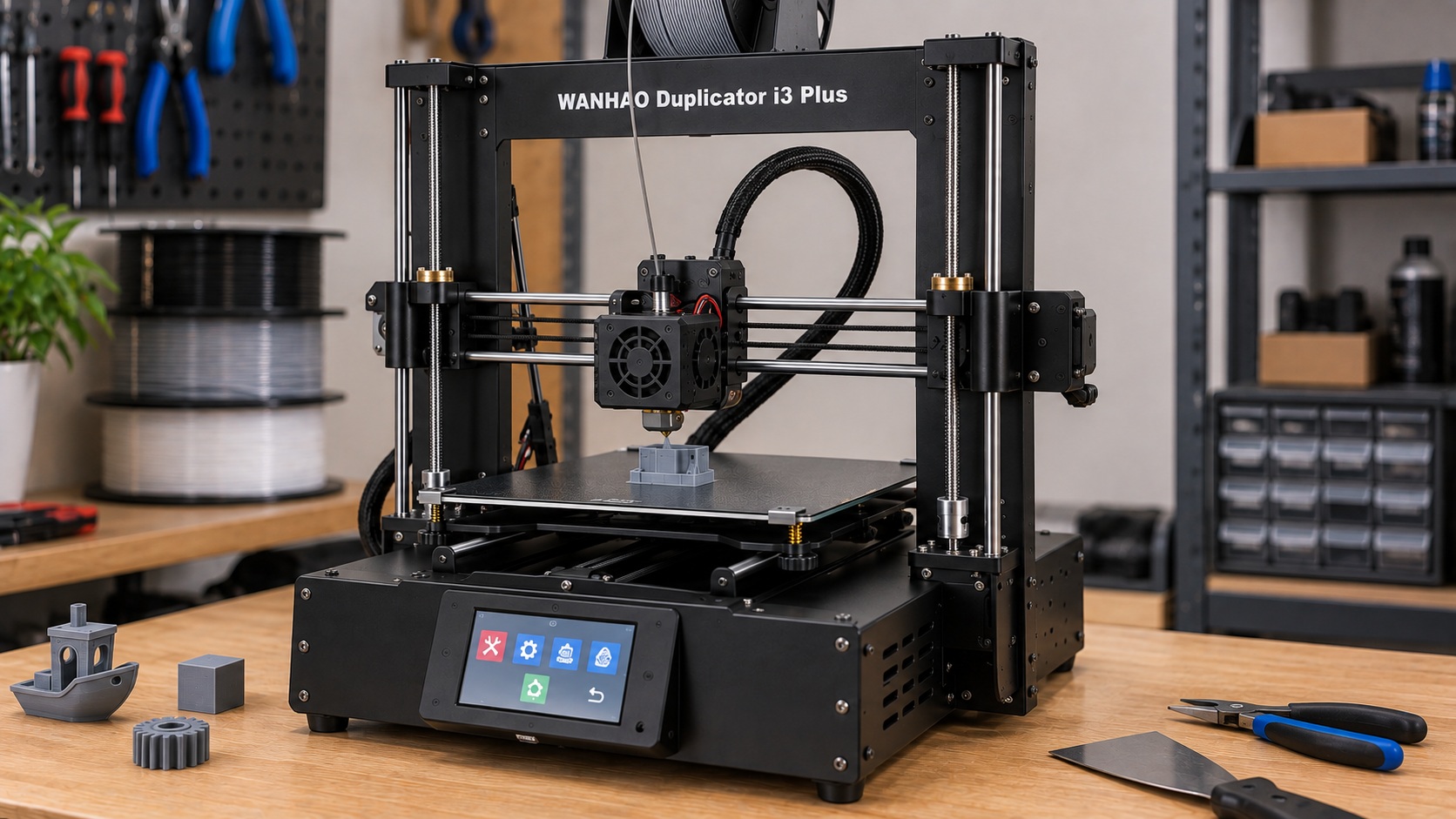 Wanhao Duplicator i3 Plus imprimiendo una pieza de PLA.